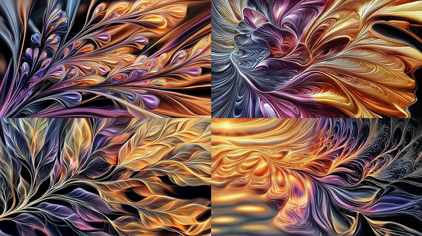 Luminous Flow of Chromatic Swirls and Featherlike Textures - Midjourney sref style