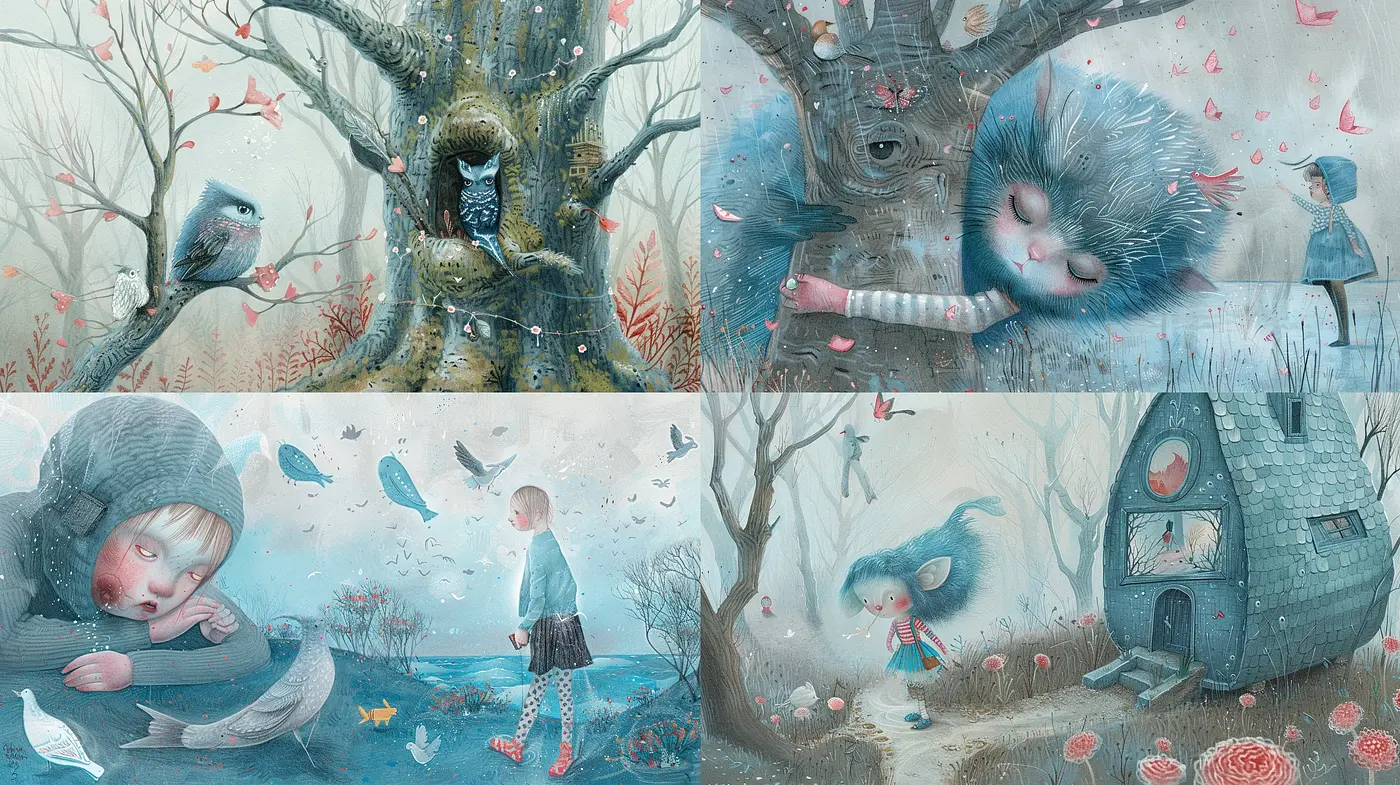 Whimsical Dreamscape: A Fusion of Surrealism and Storybook Illustration - Midjourney sref style