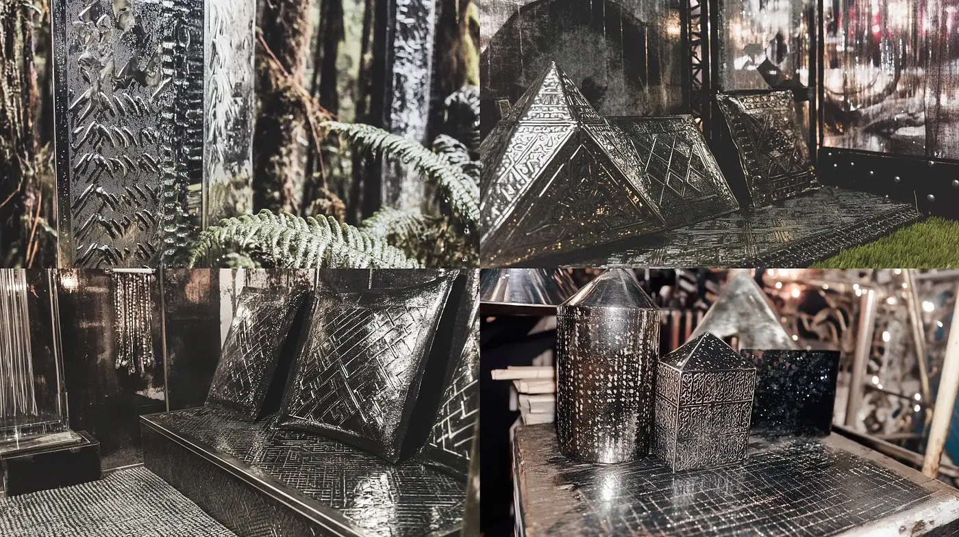 Monochromatic Metallic Texture Fusion - Midjourney sref style