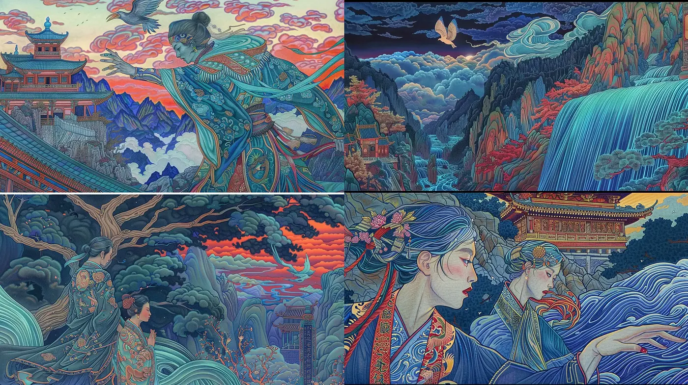 Ethereal Ukiyo-e Fusion with a Contemporary Palette - Midjourney sref style