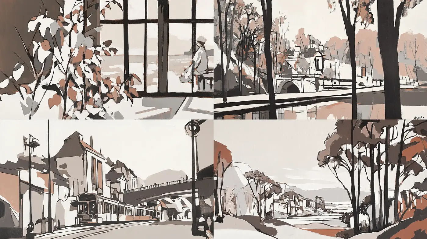 Sepia-Toned Serenity: A Modern Interpretation of Vintage Sceneries - Midjourney sref style