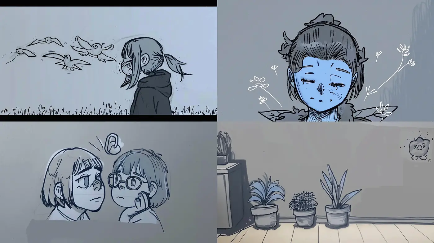 Monochrome Dreamscape: Illustrative Harmony in a Consistent Greyscale World - Midjourney sref style