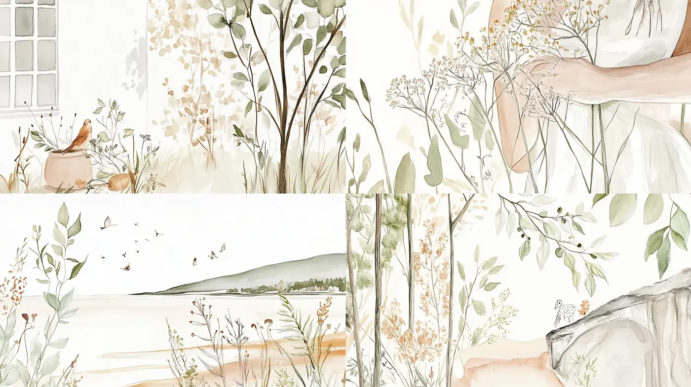 Ethereal Botanical Harmony with Soft Watercolor Aesthetics - Midjourney sref style