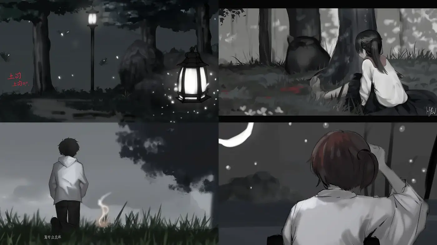 Moody and Ethereal Anime-Inspired Artwork with Pensive Atmosphere - Midjourney sref style