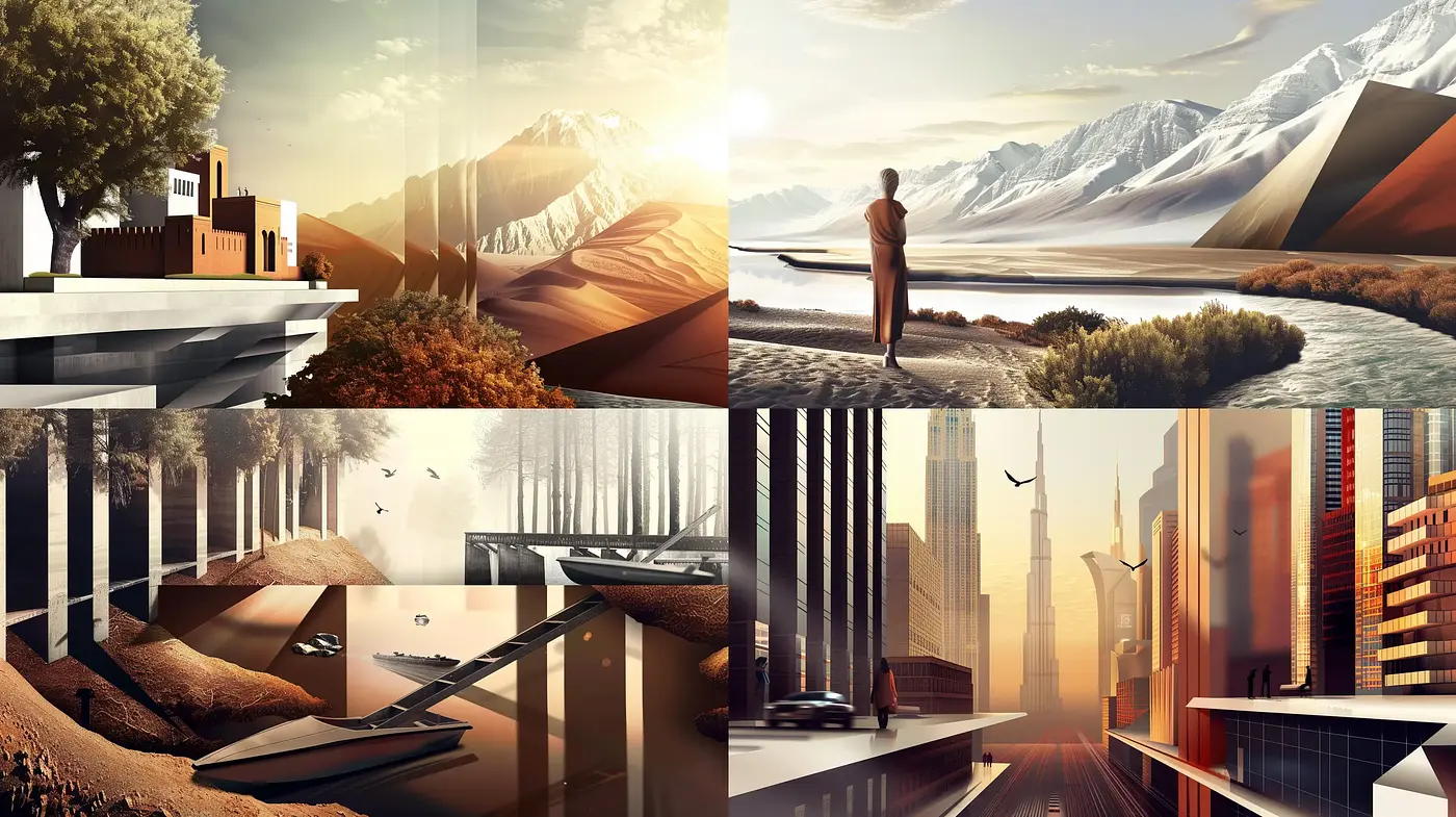 Surreal Vistas of Stylized Realism with Subdued Tones - Midjourney sref style