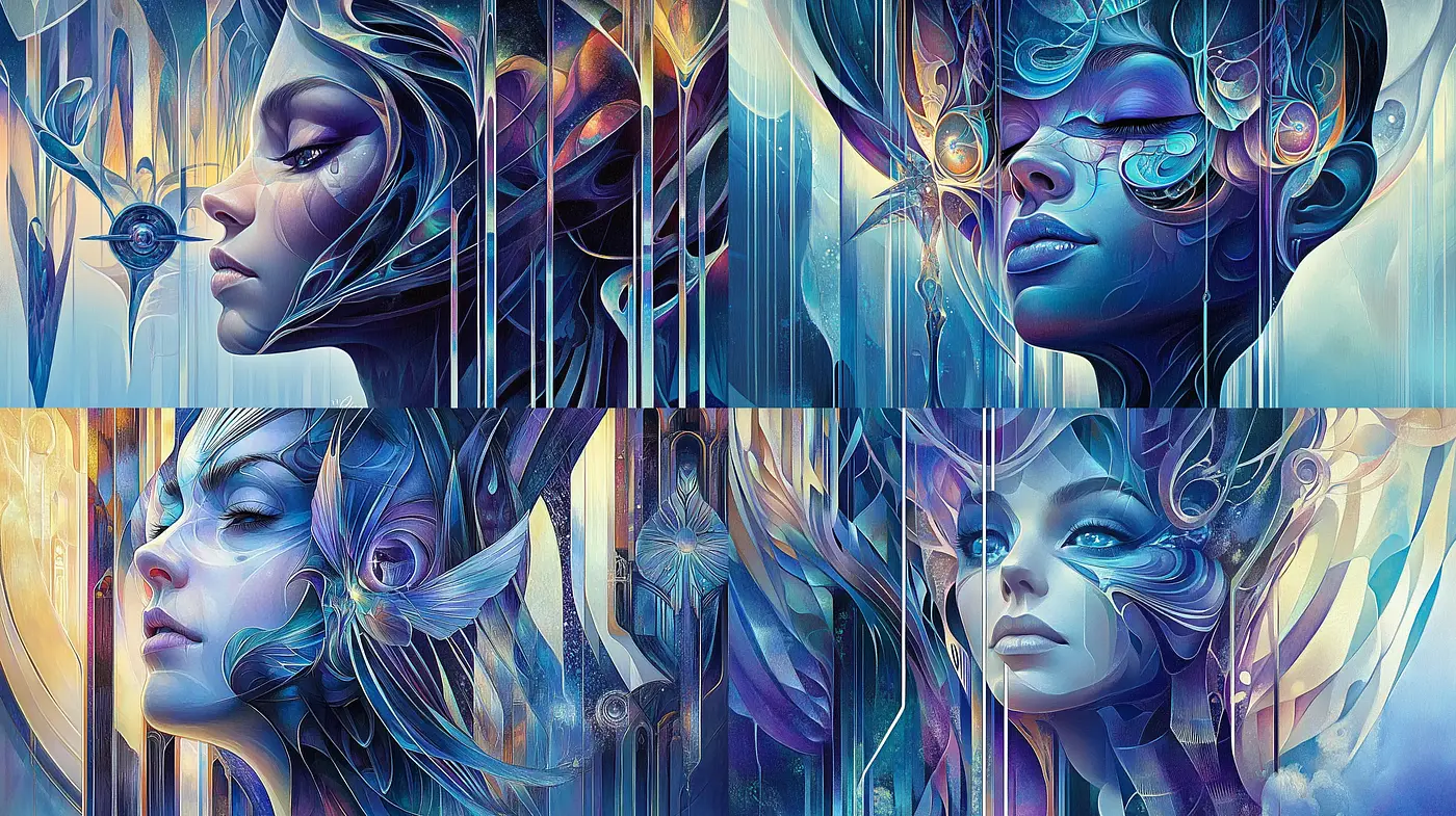 Ethereal Dreamscape Portraits with Surreal Art Nouveau Influence - Midjourney sref style