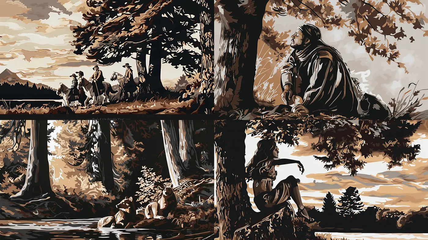 Sepia-Toned Storybook Illustrative Art - Midjourney sref style