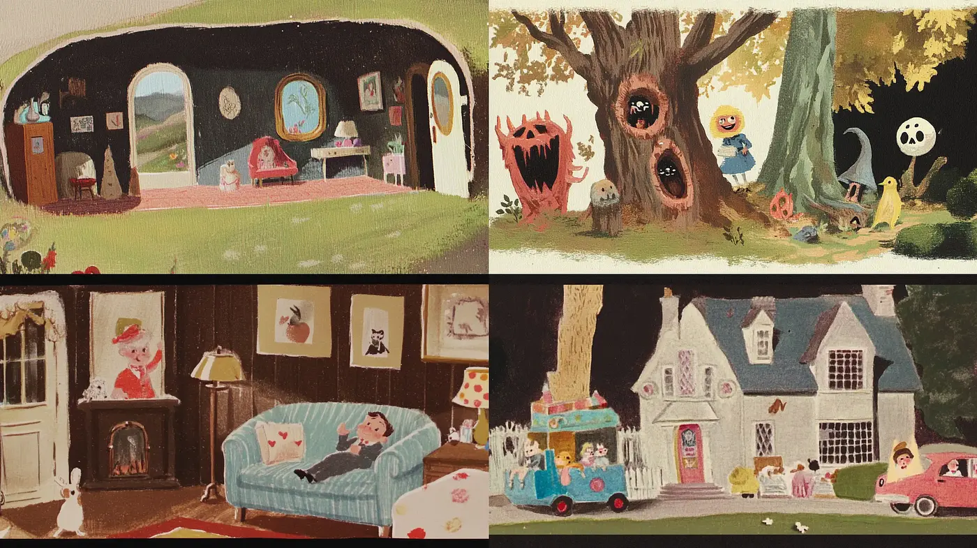 Whimsical Storybook Illustration with Consistent Pastel Tones - Midjourney sref style
