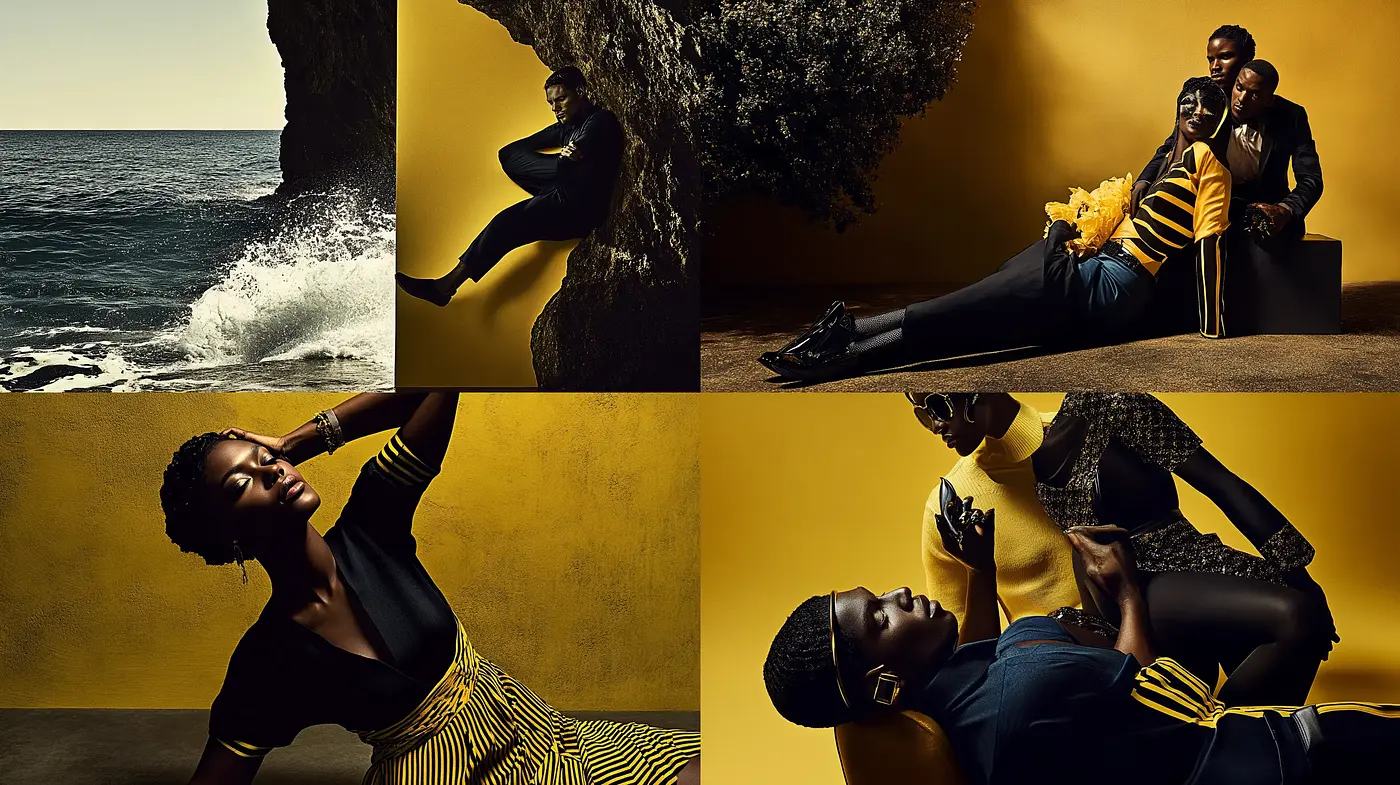 Golden Hour Elegance: A Harmonious Blend of Warm Tones and Sophisticated Poses - Midjourney sref style