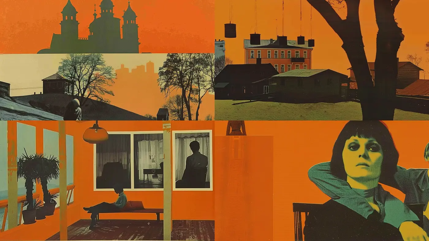 Monochromatic Amber Visions with Silhouetted Drama - Midjourney sref style