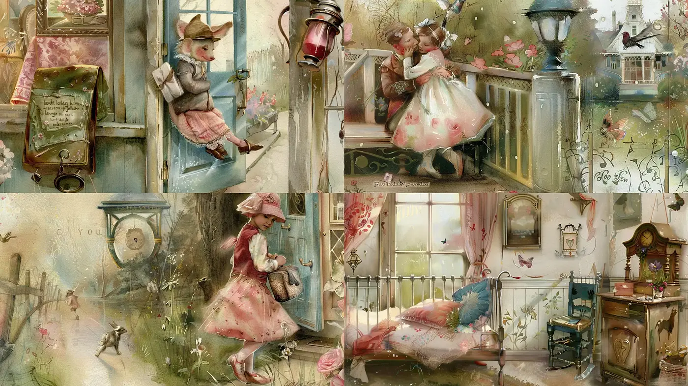 Whimsical Storybook Illustrations with a Nostalgic Essence - Midjourney sref style