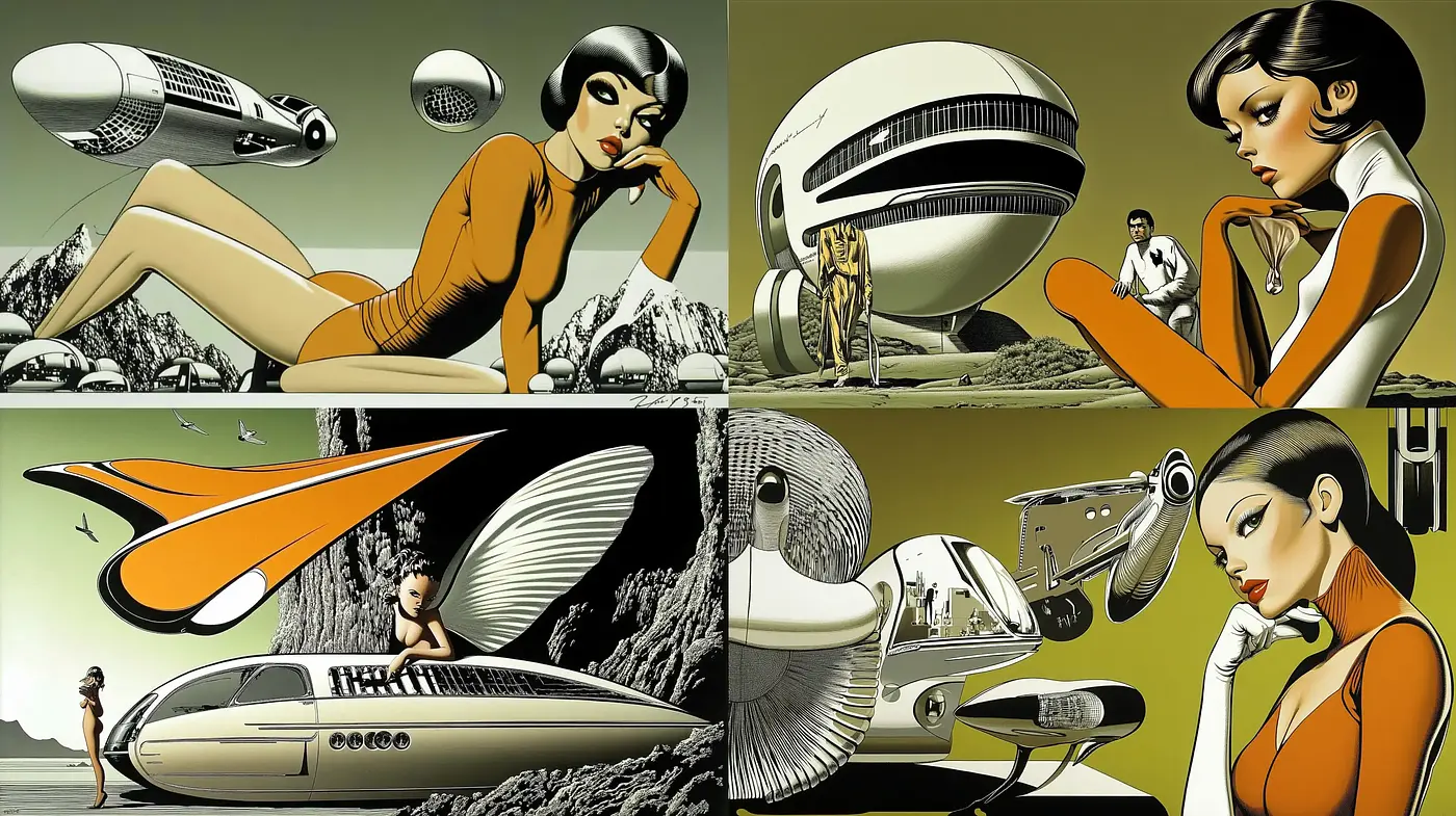 Futuristic Retro Elegance with a Nod to Art Deco Style - Midjourney sref style