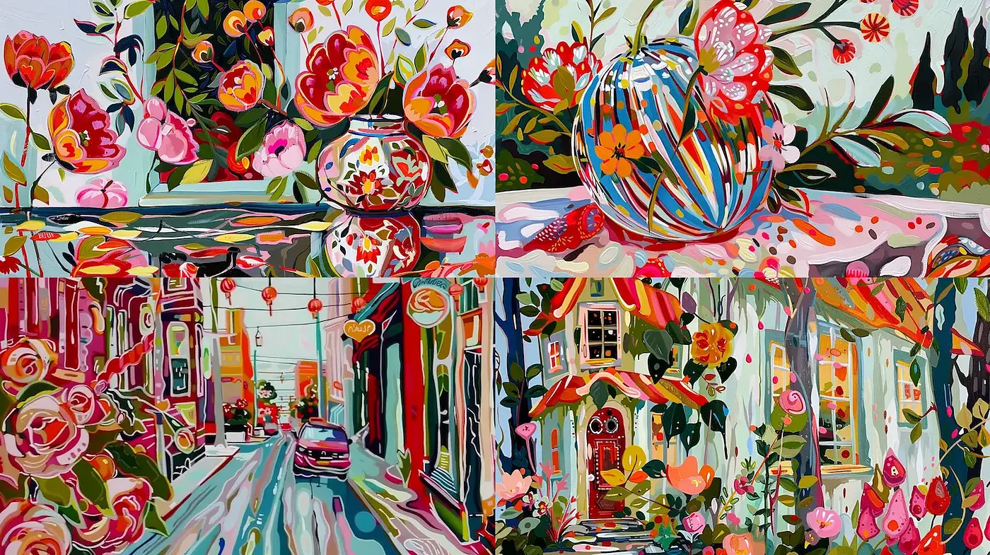 Vibrant Floral Expressionism with a Playful Touch - Midjourney sref style
