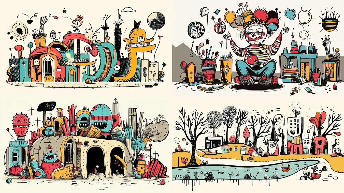 Eclectic Ink Illustrations of Fantastical Scenes with a Retro Comic Book Appeal - Midjourney sref style