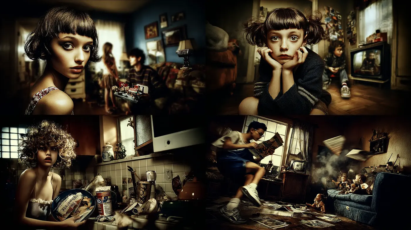 Cinematic Nostalgia with a Surreal Twist in Everyday Life - Midjourney sref style