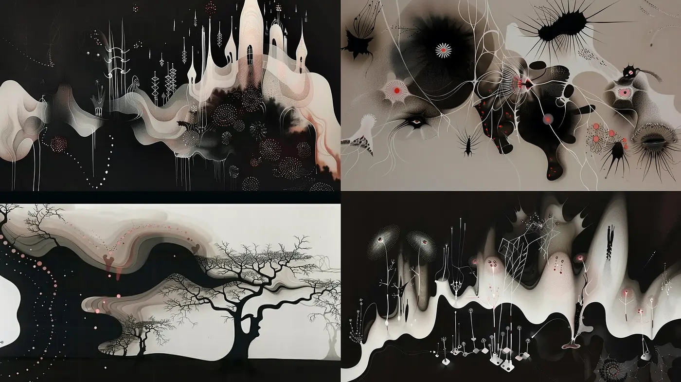 Enigmatic Ethereal Dreamscape: A Study in Surrealist Shadows and Light - Midjourney sref style