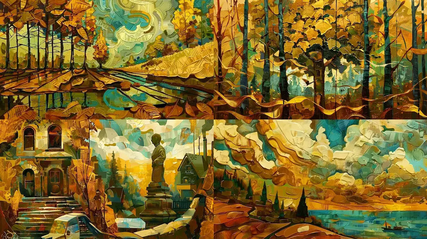 Vibrant and Textured Autumn Landscapes with Impressionistic Influence - Midjourney sref style