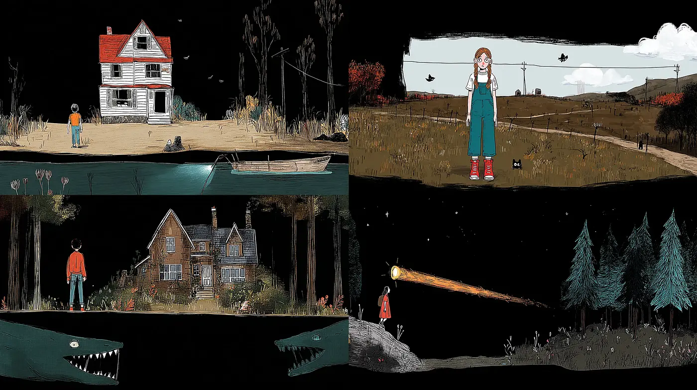 Whimsical and Eerie Illustrations with a Touch of Nostalgia - Midjourney sref style