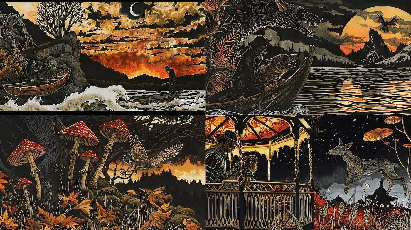 Richly Textured Illustrative Art with a Mystical, Nature-Inspired Theme - Midjourney sref style