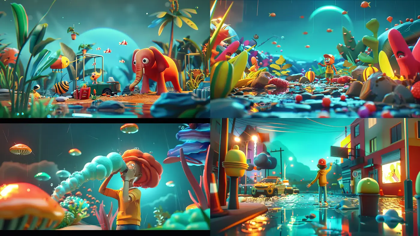 Surreal Luminescent Dreamscape: A Fusion of Vivid Color and Whimsical Elements - Midjourney sref style