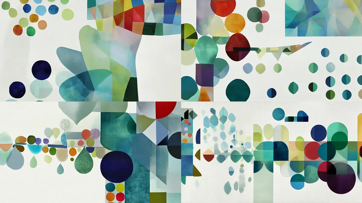 Translucent Geometry: Harmonious Overlap of Shapes and Colors - Midjourney sref style