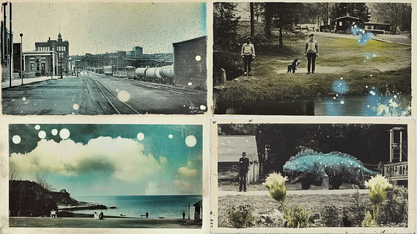 Time-Worn Cyanotype Dreams: A Nostalgic Synthesis of Analog Photography and Surreal Visions - Midjourney sref style