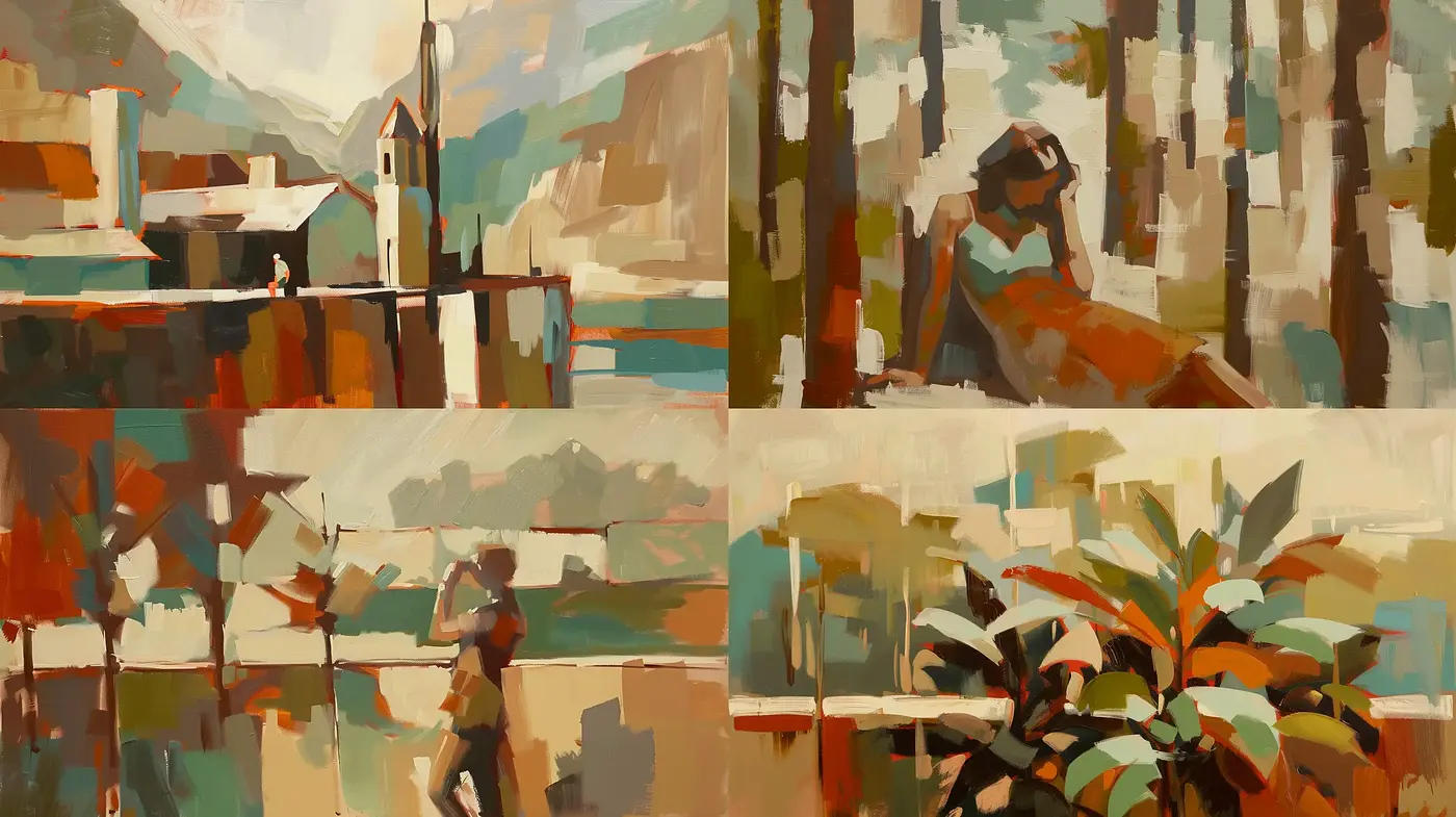 Abstract Brushwork Harmony with Warm Tonal Expression - Midjourney sref style