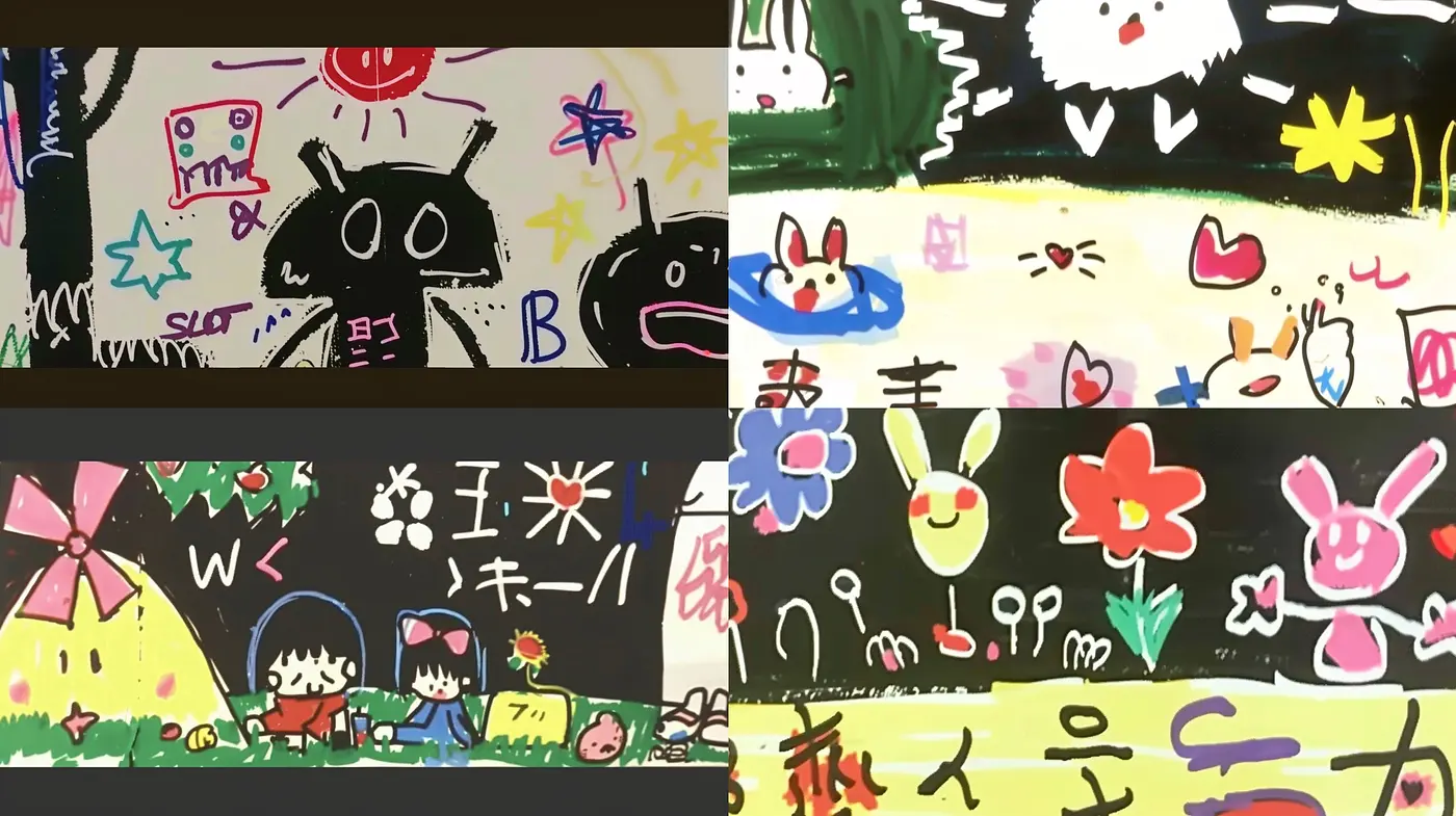 Childlike Whimsy: A Fusion of Primitive Artistic Expression and Bright, Playful Palettes - Midjourney sref style