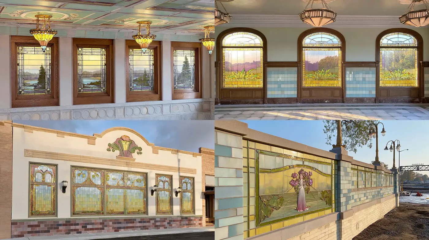 Elegant Stained Glass Architecture with Vintage and Art Nouveau Influences - Midjourney sref style