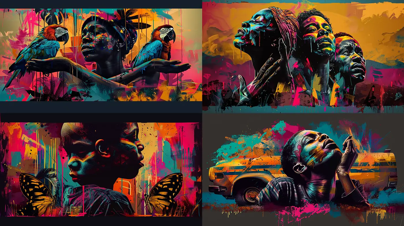 Vivid Expressionist Fusion with Urban Graffiti Overtones - Midjourney sref style