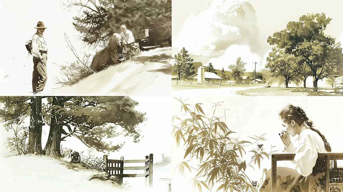 Serene Sepia-Toned Pastoral Scenes - Midjourney sref style