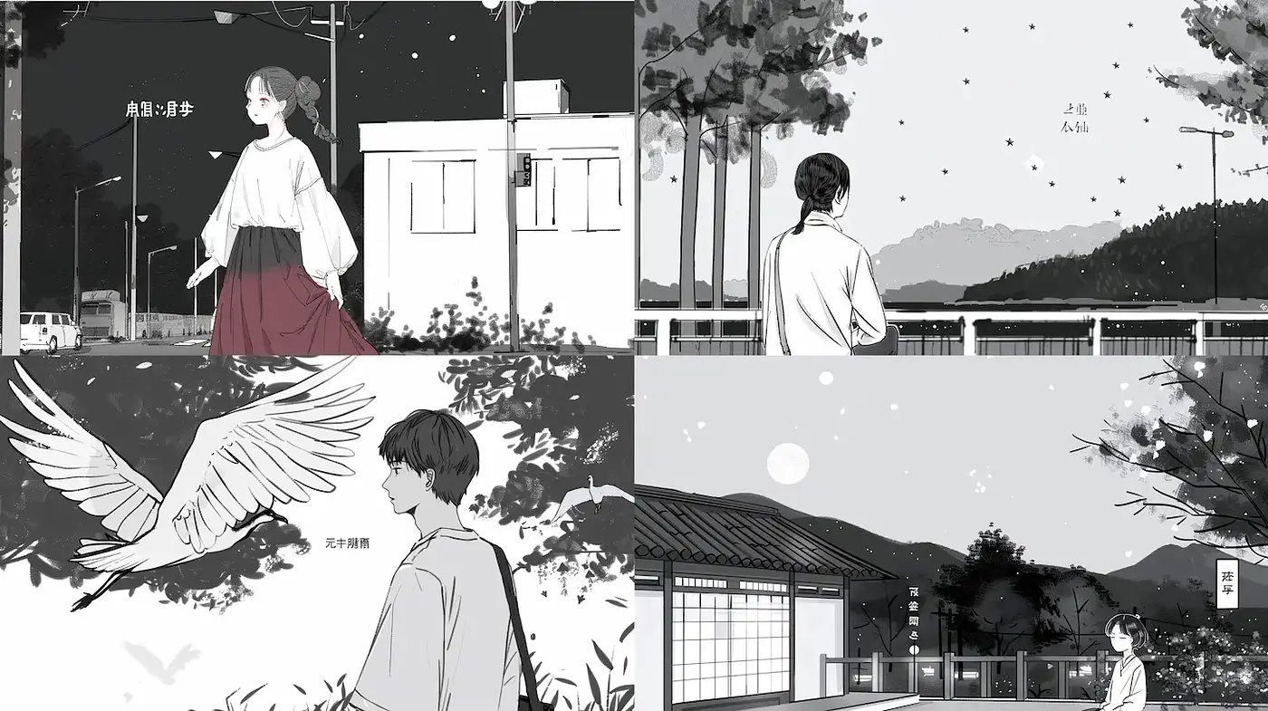 Monochromatic Serenade: A Fusion of Nature and Urban Life - Midjourney sref style