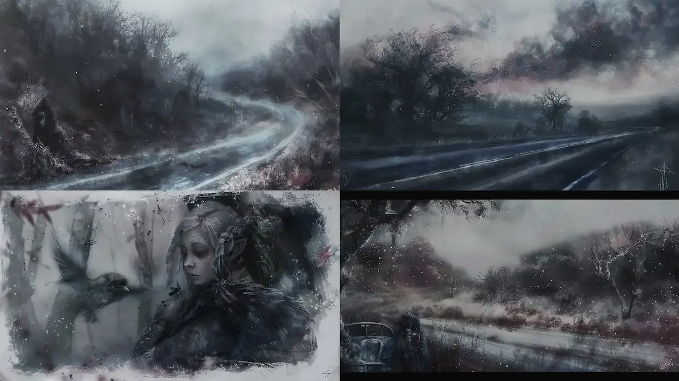 Ethereal landscapes with a haunting, mystical ambiance - Midjourney sref style