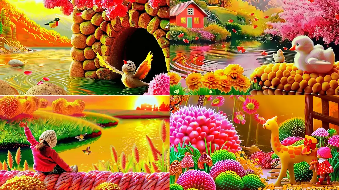 Vibrant and Whimsical Fantasy Landscape Inspired by Nature - Midjourney sref style