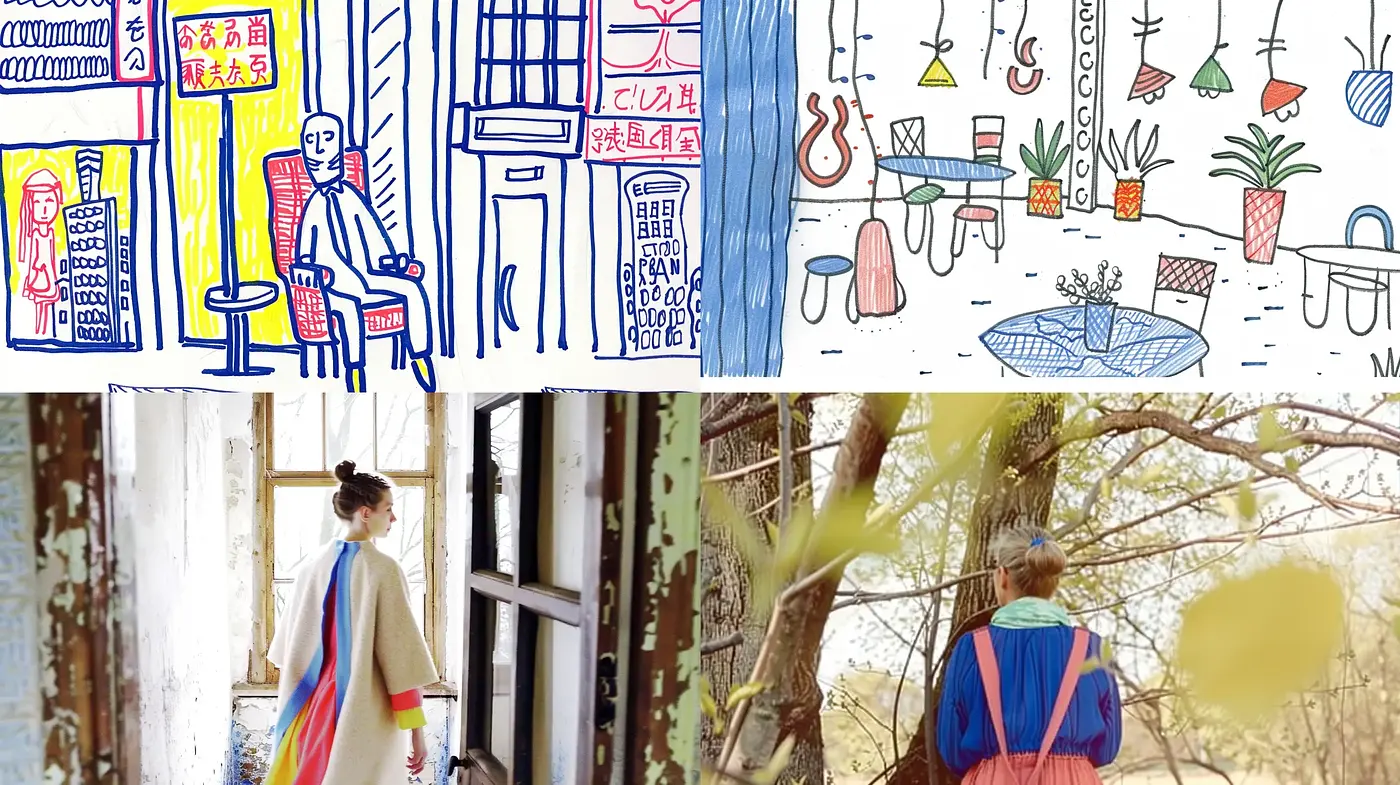 Eclectic Fusion of Contemporary Line Art and Soft Pastel Photography - Midjourney sref style