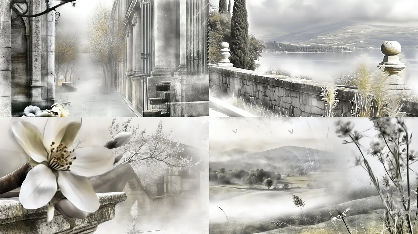 Ethereal Mist of Monochromatic Dreamscape: A Consistent Harmony of Hues and Serenity - Midjourney sref style