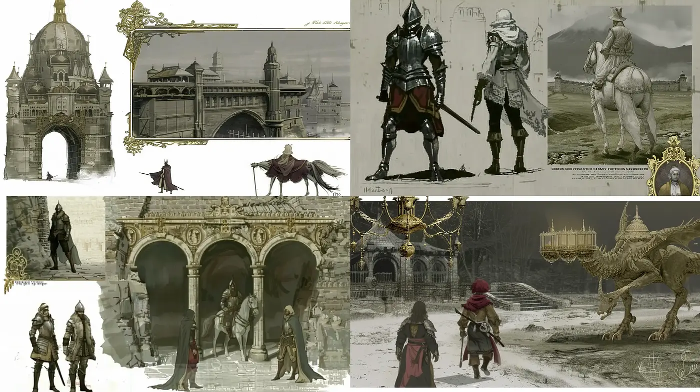 Neo-Medieval Conceptual Art Fusion with Steampunk Undertones - Midjourney sref style