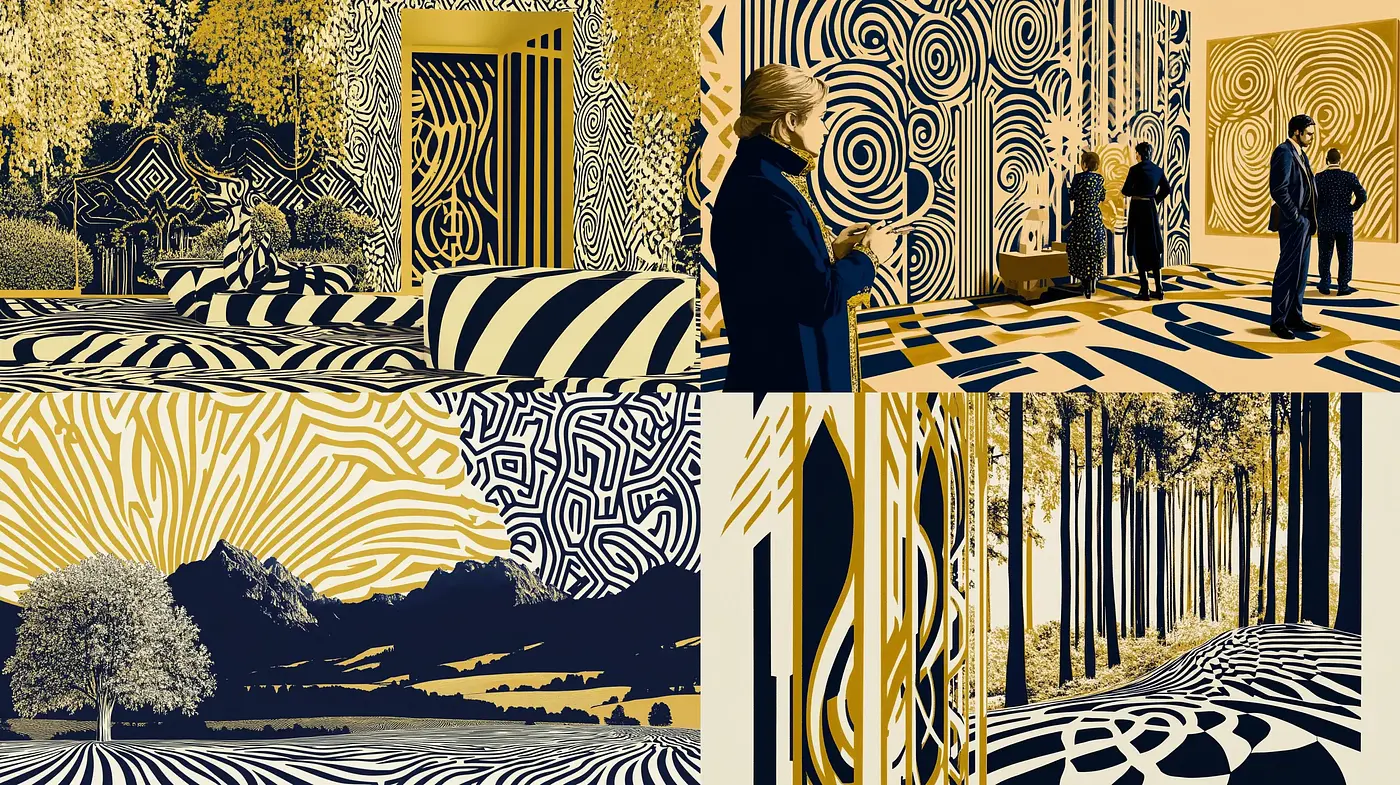 Abstract Silhouetted Figures in a Stylized Monochrome Landscape - Midjourney sref style