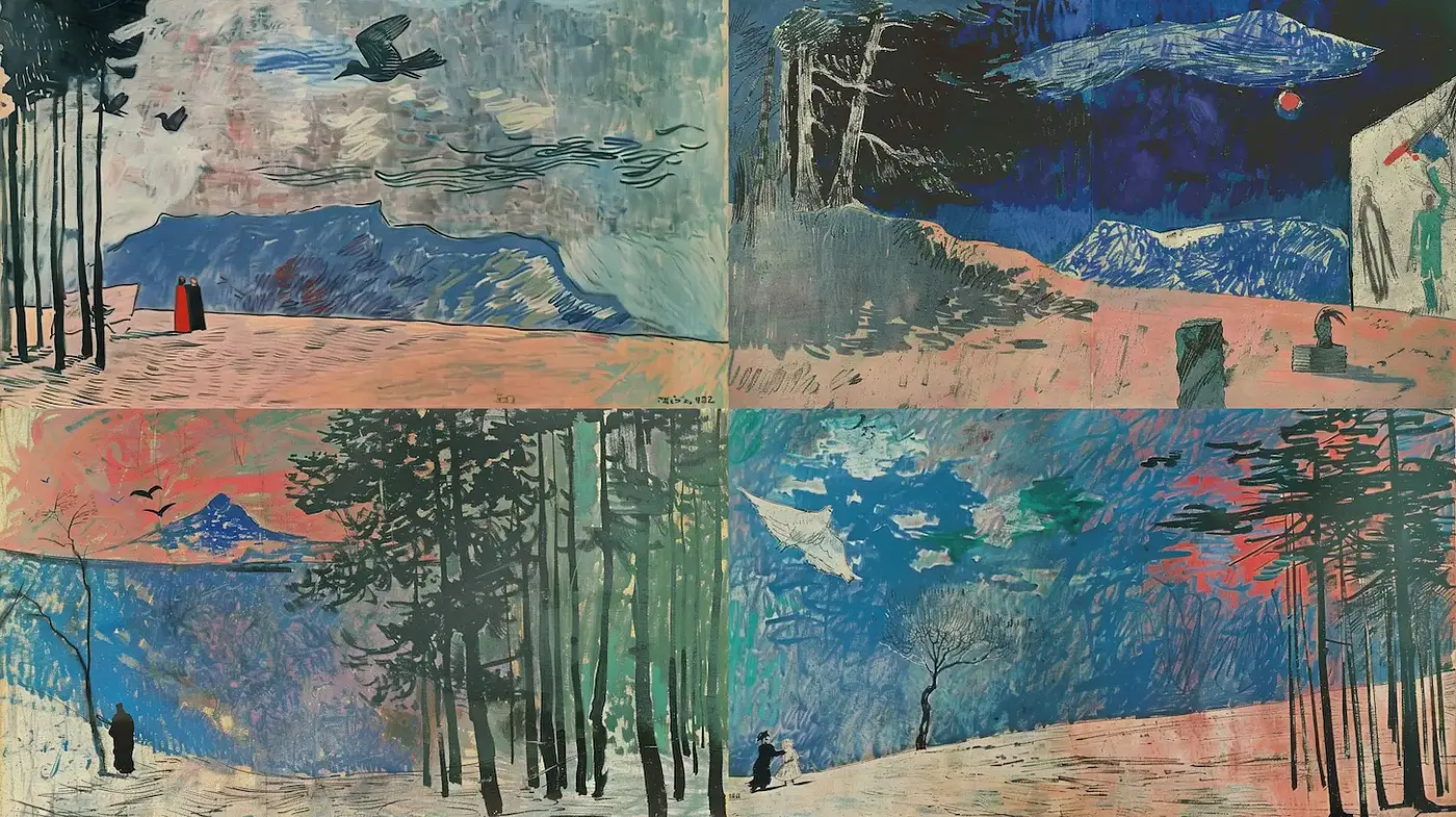 Dramatic atmospheric landscapes with an expressionist touch - Midjourney sref style