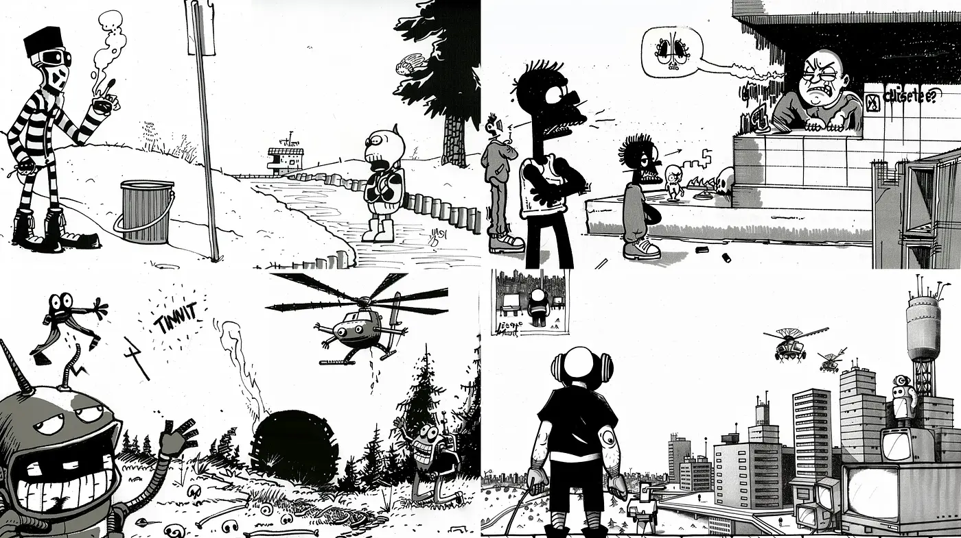 Monochromatic Comic Strip Resurgence in Digital Art - Midjourney sref style