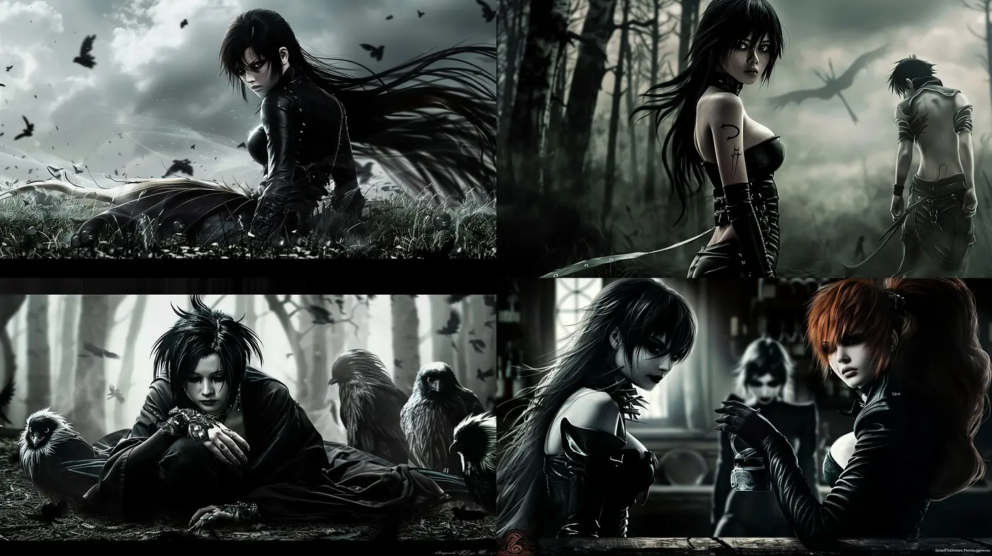 Gothic Elegance in Monochromatic Shades with Surrealist Undertones - Midjourney sref style