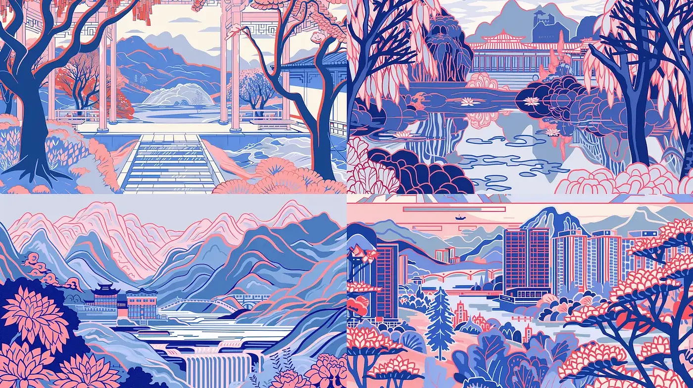 Vibrant and Serene Landscapes with a Harmonious Palette - Midjourney sref style