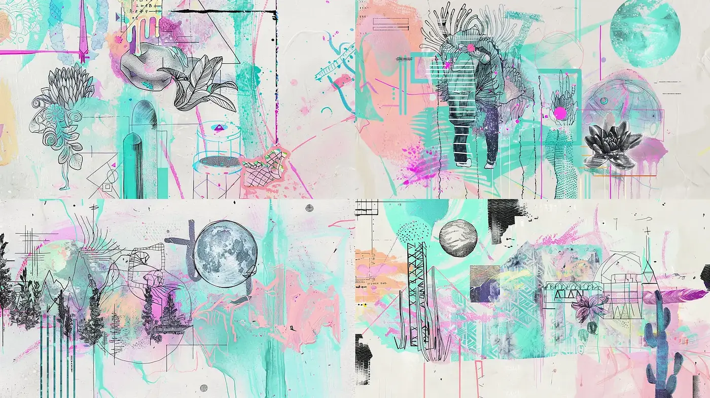 Whimsical Abstract Vibes with Digital Collage Elements - Midjourney sref style