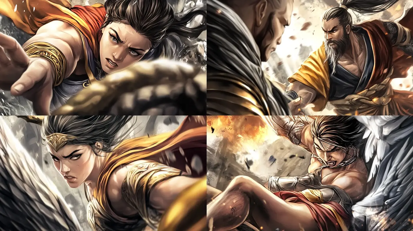Dynamic Brushwork and Cinematic Lighting in Action-Oriented Illustrations - Midjourney sref style