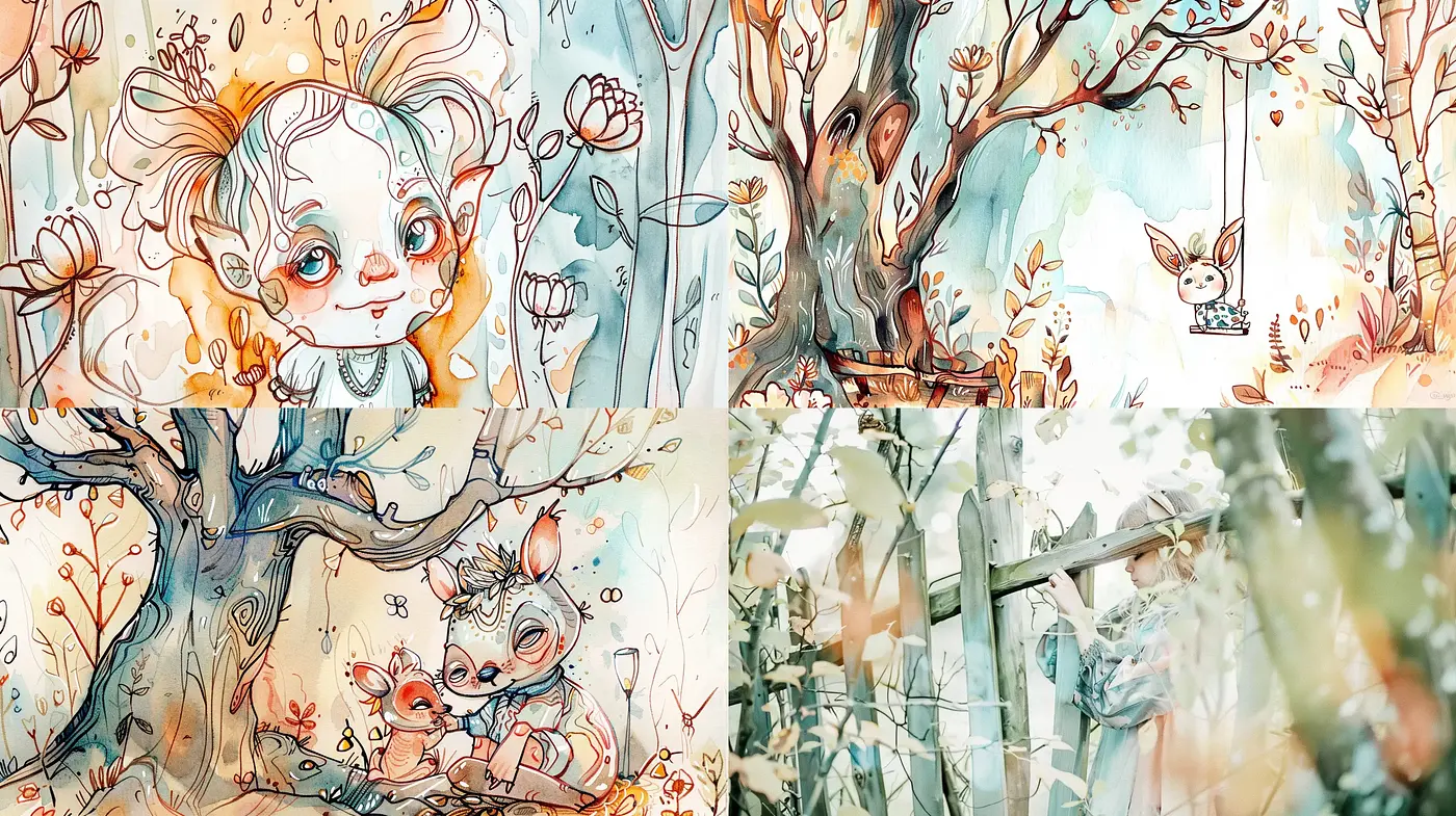 Whimsical Watercolor Woodland Fantasy - Midjourney sref style