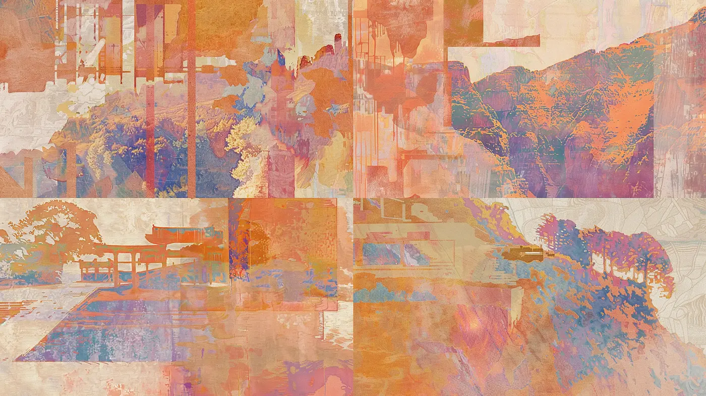 Warm-Toned Patchwork Collage Art - Midjourney sref style