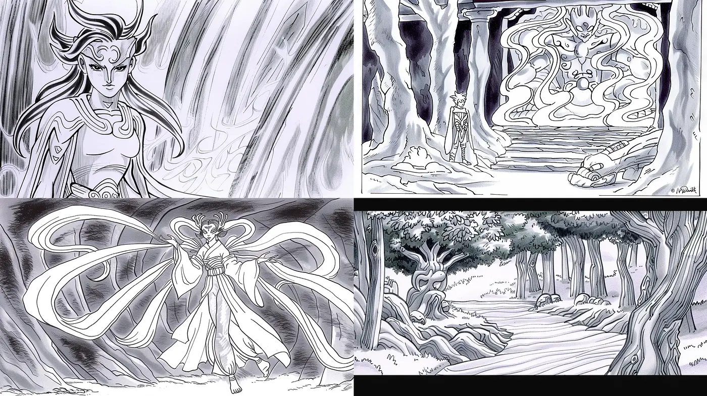 Monochromatic Whimsy: Ethereal Dreams in Pen and Ink - Midjourney sref style