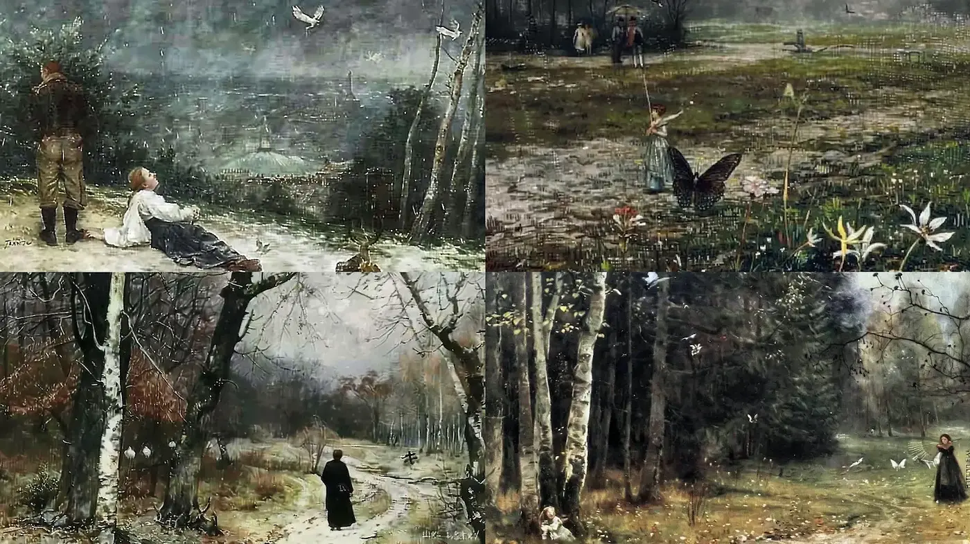 Evocative Dreamscapes with a Touch of Nostalgia and Nature's Tranquility - Midjourney sref style