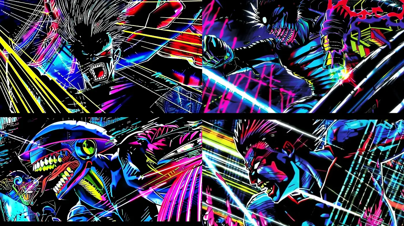 Neon Clash: A Vivid Burst of Cyberpunk Energy - Midjourney sref style