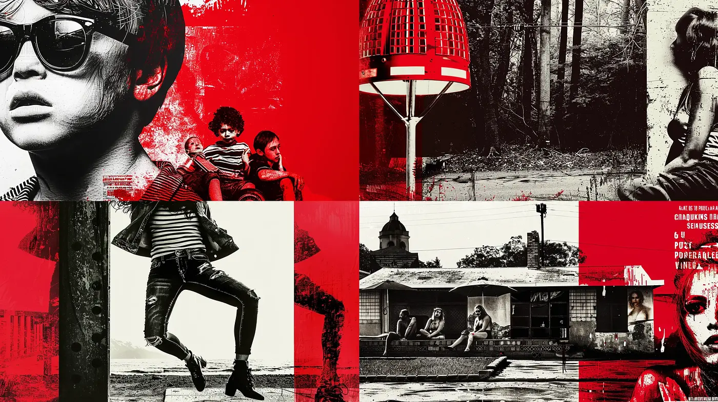 Contrasted Monochrome Red Noir Artistic Blend - Midjourney sref style